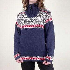 Vintage Fair Isle Wool Sweater Fleece Lined Christmas Oversized Scandinavian 90s